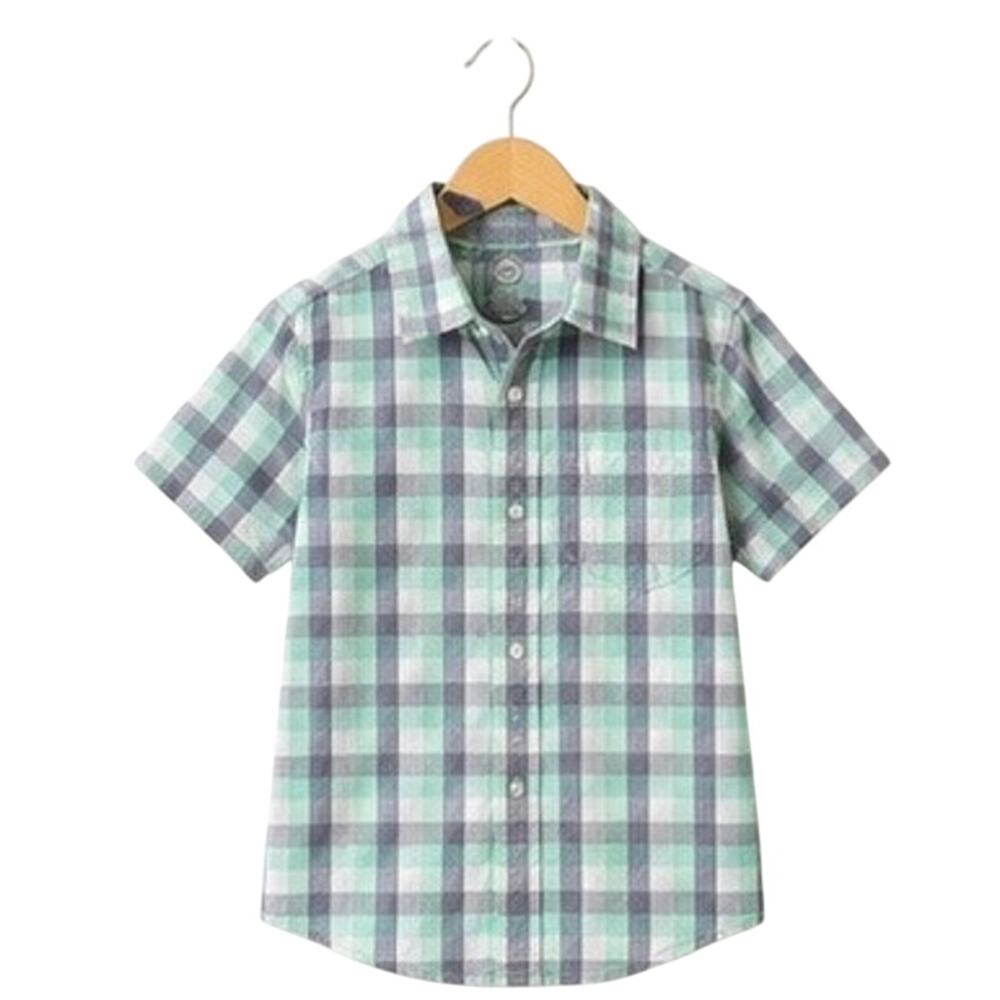 Wonder Nation Boys' Short Sleeve Plaid Button-Down Shirt - Gray & Teal